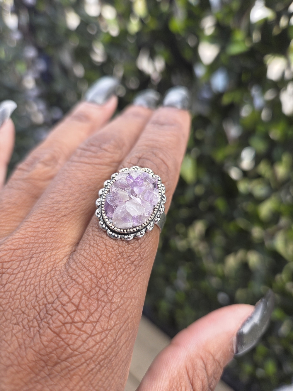 Sterling Silver Amethyst Cluster Ring - Purple